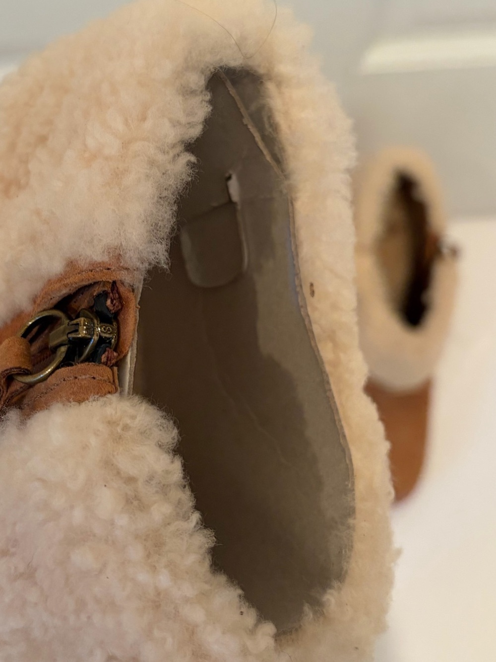 UGG Georgette Chestnut Suede Shearling Cuff High-Heel Ankle Boots - Picture 6 of 11
